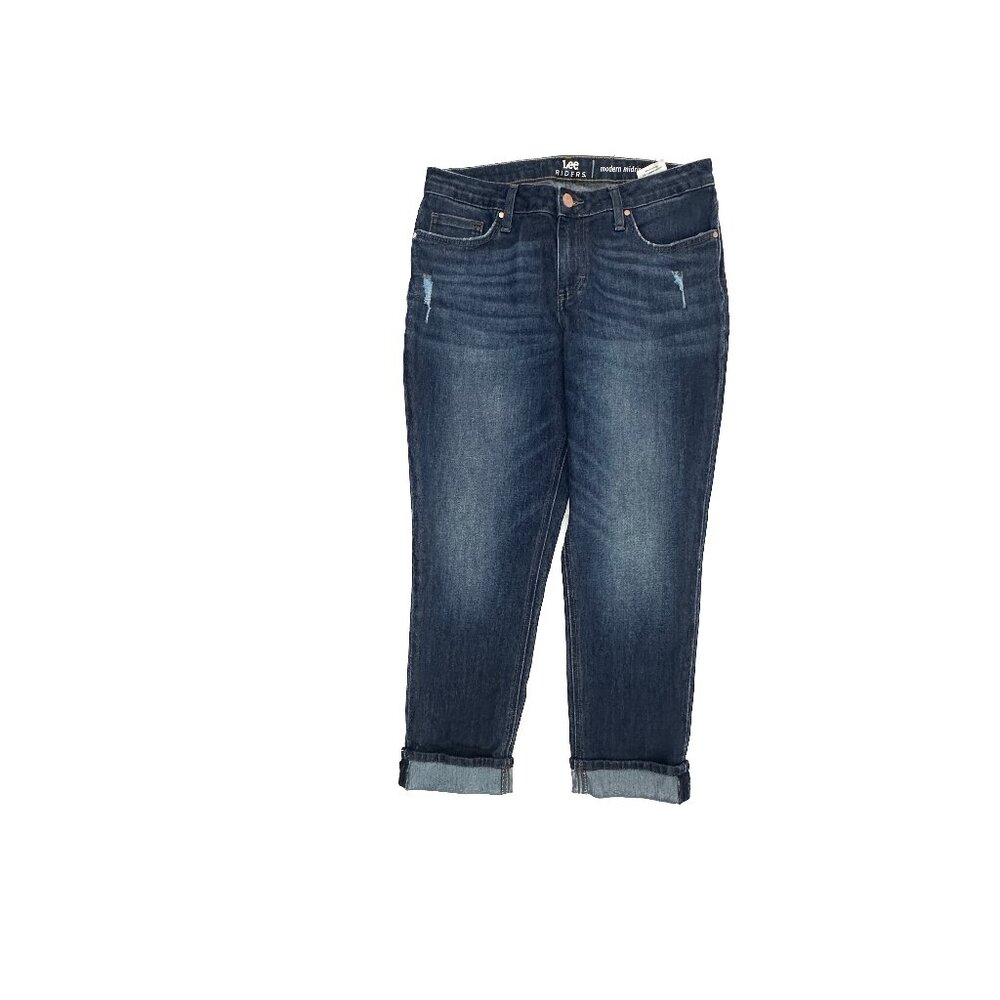 Lee Modern Mid Rise Boyfriend Cuffed‎ Distressed Women's size 10 Dark Blue Jeans